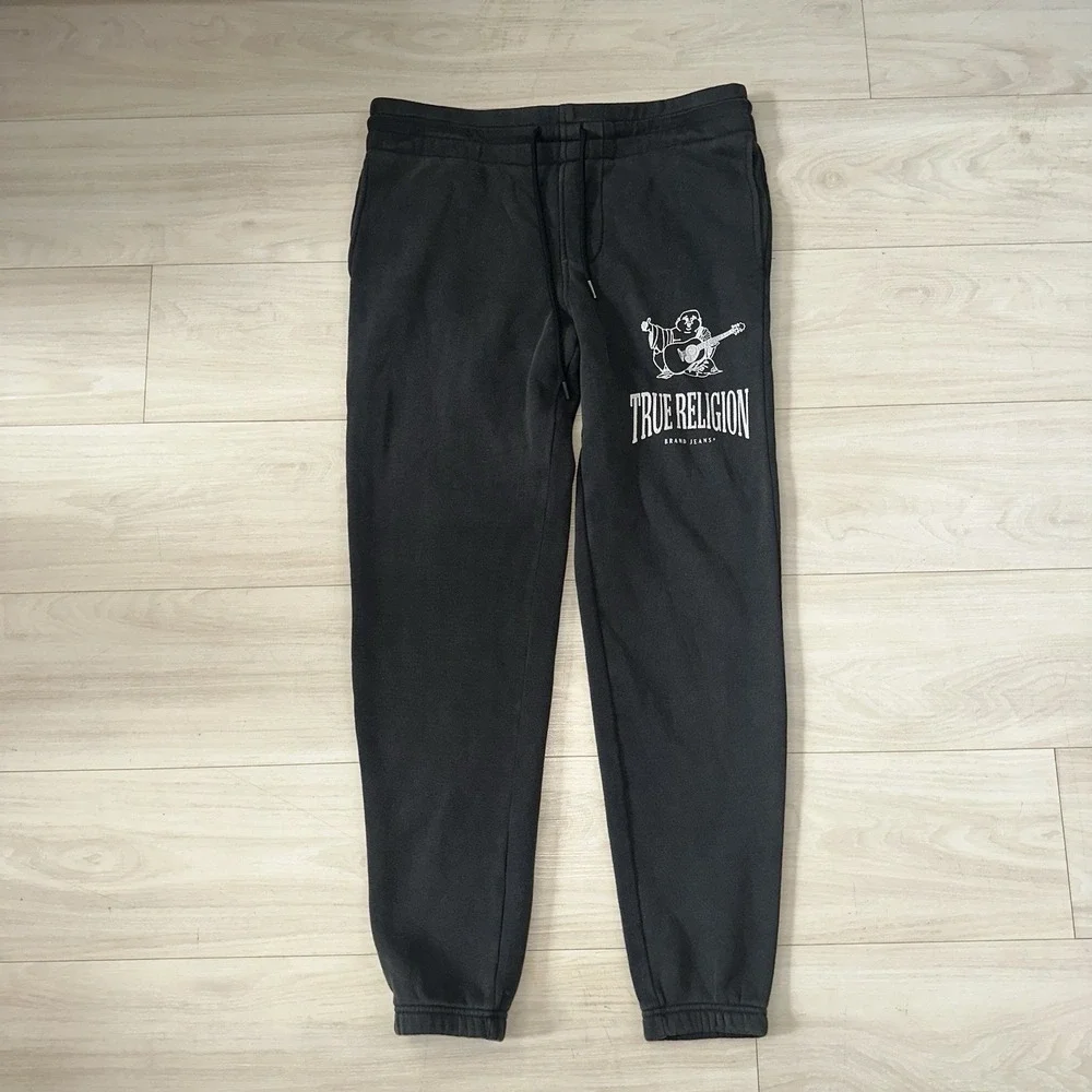 True Religion Men's‎ Crackle Classic Logo Jogger Sweatpants Black Size Small NWT